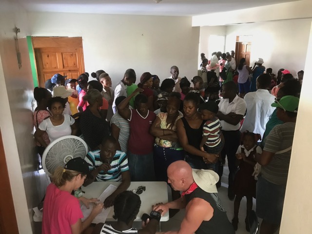 Gonaives, Haiti medical clinic waiting room/triage.
